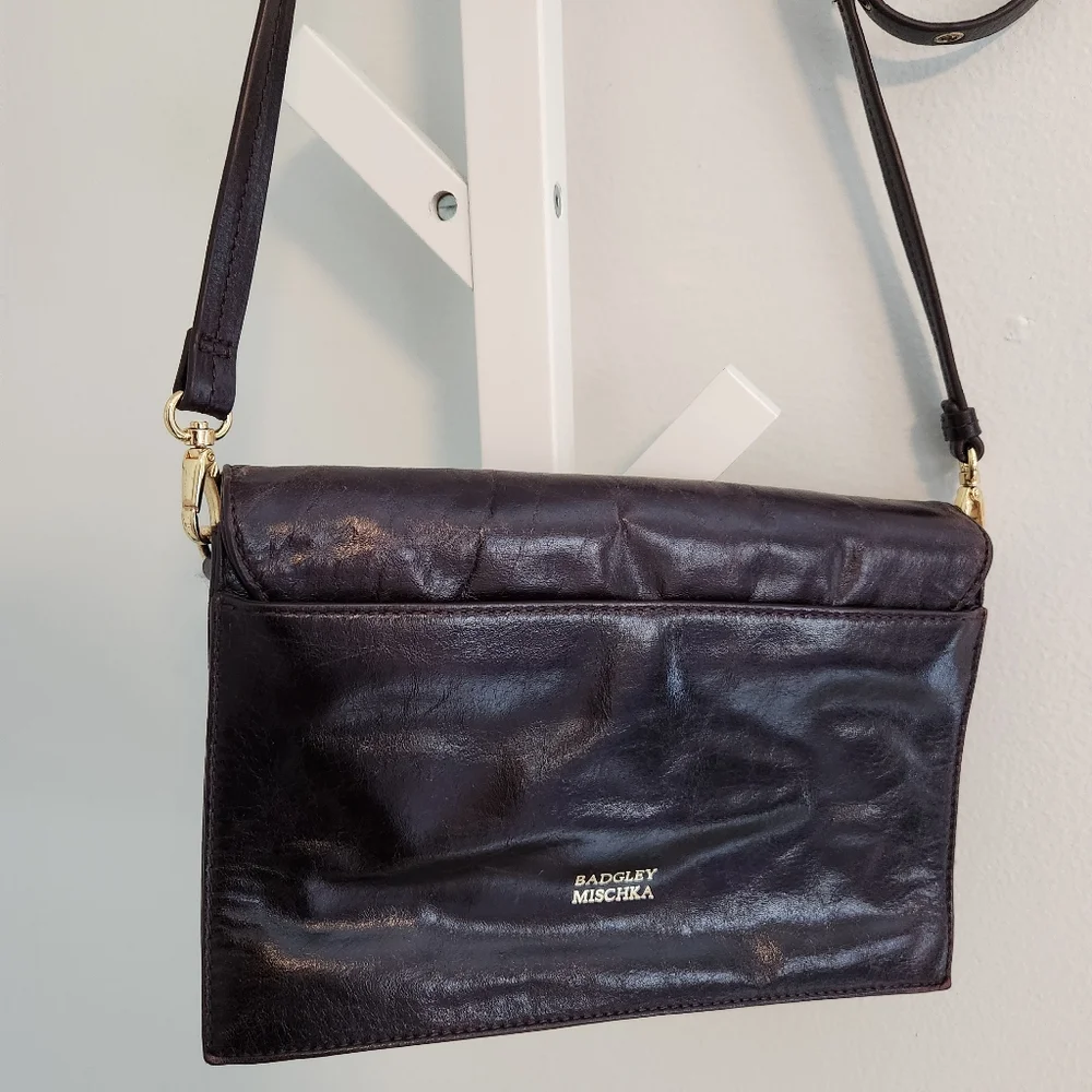 Badgley Mischka Oxblood Leather FoldOver Crossbody Bag Gold Hardware Convertible